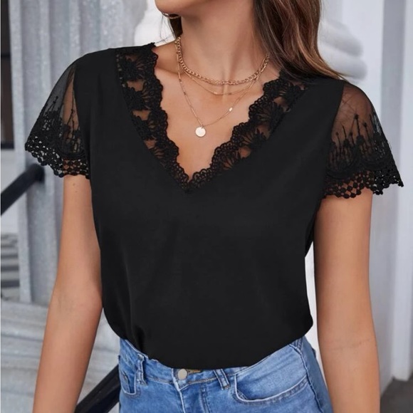 Boho floral embroidered mesh blouse - Picture 1 of 5